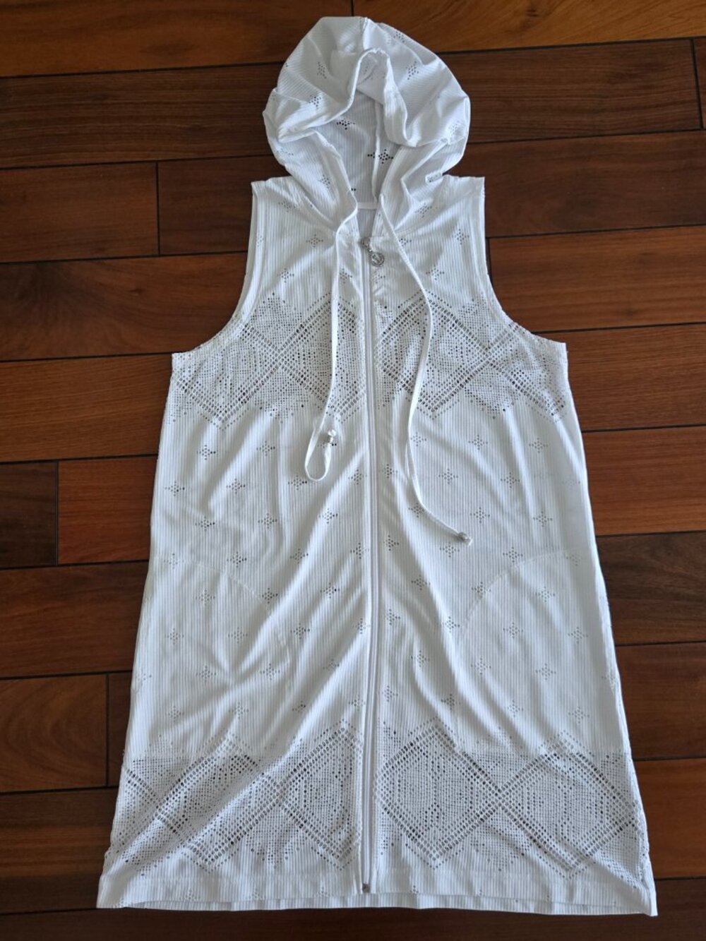 Dotti Cover Up Eyelet Lace Zip Up Hoodie Dress SZ S White